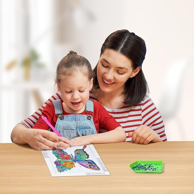 5D Diamond Painting Kits for Kids, Diamond Arts Painting Kits with Wooden Frame, Butterfly Kids' Mosaic Kits for Beginners, Girls, Adults, Diamond Painting Pictures, Arts Craft for Home Decor