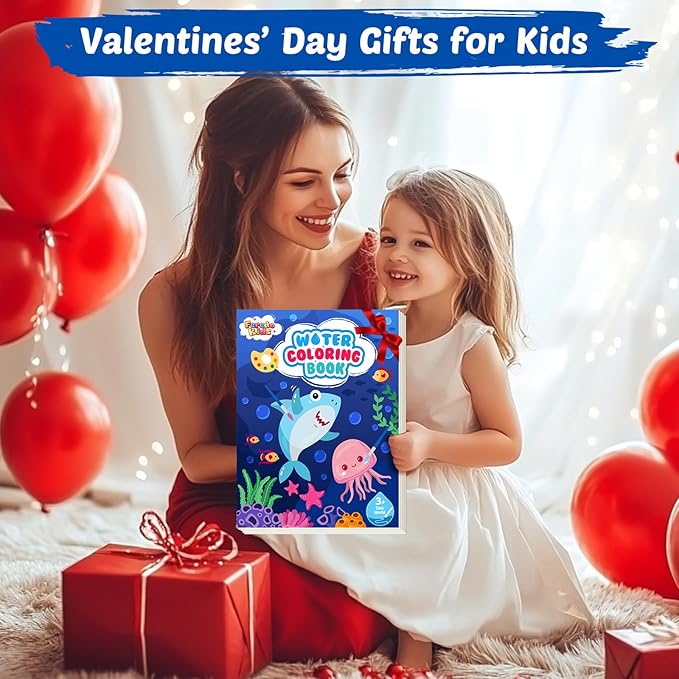 Water Coloring Books for Toddlers - Easter Basket Stuffers Watercolor Paint Book Drawing Art Paper for Kids Mess Free Craft Supplies kit Toy for Age 3 4 5 6 Valentines Birthday Gift(Sea)