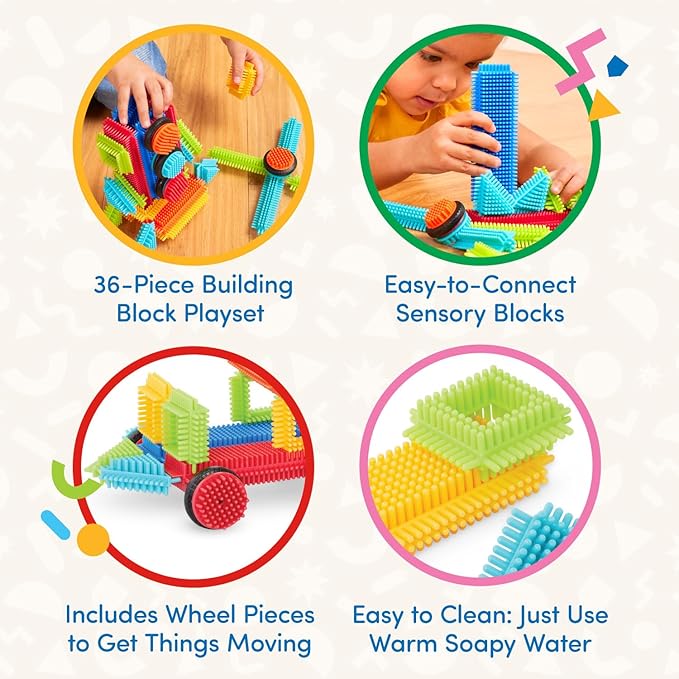 Battat- Bristle Blocks- STEM Interlocking Building Blocks- 36 pc Playset- Developmental Toys for Toddlers & Kid- Basic Builder Box- 2 Years +