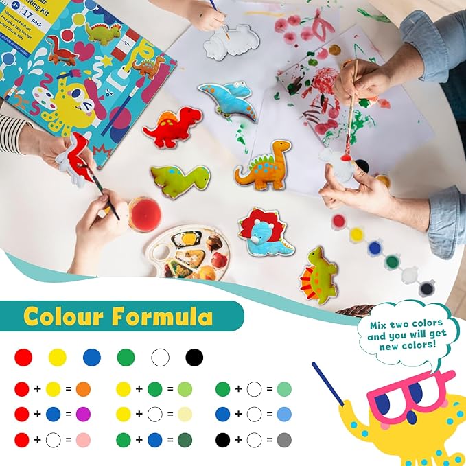 KIDDYCOLOR Kids Arts & Crafts Plaster Painting Craft Kit Art Set - Decorate Your Dinosaurs and Create Your own Dinosaur World as a Gift for Ages 3-12