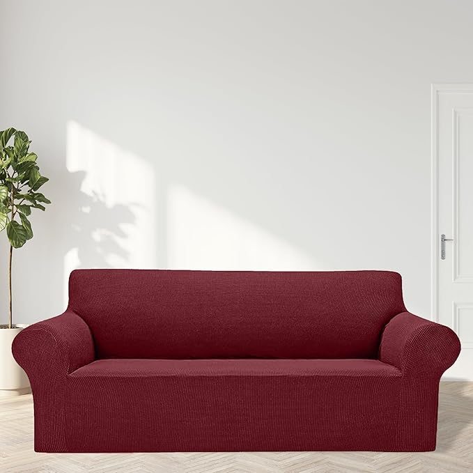2025 New Stretch Oversized Sofa Slipcovers Couch Sofa Cover for 4 Seater Furniture Protector Covers with Elastic Bottom Jacquard Fabric Small Checks for Pets, Kids - Dark Red