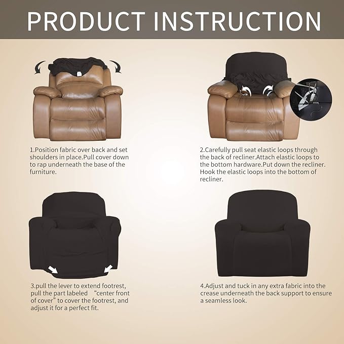 Easy-Going Oversized Recliner Stretch Sofa Slipcover Sofa Cover 1 Piece Furniture Protector Couch Soft with Elastic Bottom Kids,Polyester Spandex Jacquard Small Checks(Oversize Recliner,Chocolate)