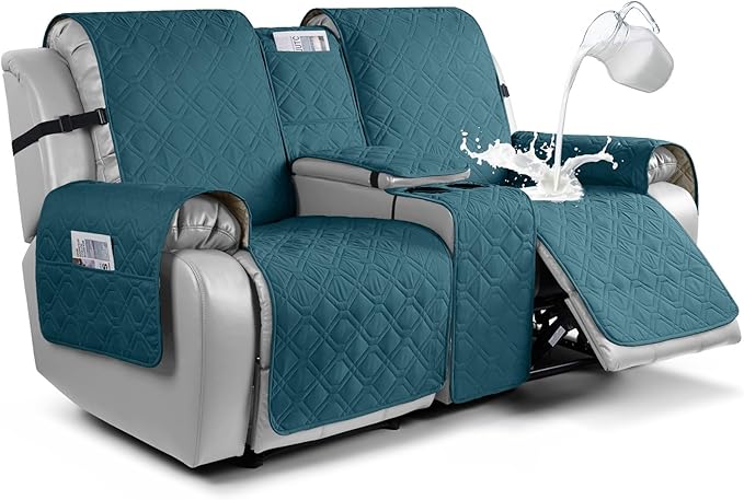 VANSOFY Loveseat Recliner Cover with Console 100% Waterproof Sofa Slipcovers Non-Slip Reclining Couch Cover Split Sofa Cover Furniture Protector for Pets, Dogs(Peacock Blue)
