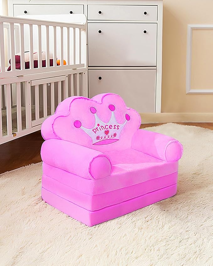 MOONBEEKI Kids Couch Fold Out, Foldable Princess Chair for Toddlers 1-3, Sofa Bed for Kids Folding Toddler Bed Lounger Chair for Bedroom, Toddler Couch Bed for Girl