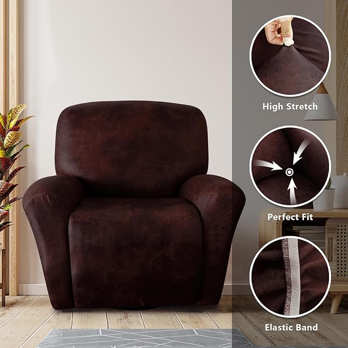 molasofa Recliner Chair Covers - 4 Pieces Leather Like Large Recliner Chair Covers with Pocket Waterproof Non Slip Stretch Recliner Slipcover for Lazy Boy Recliner Chair Washable (Red)