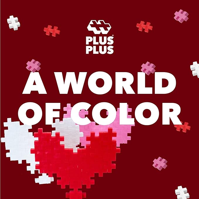 PLUS PLUS 3D Puzzle Building Block Set, 70 Mini Interlocking Pieces, Fun Holiday Activities for Kids - I Love You Hearts Mini Maker Tube