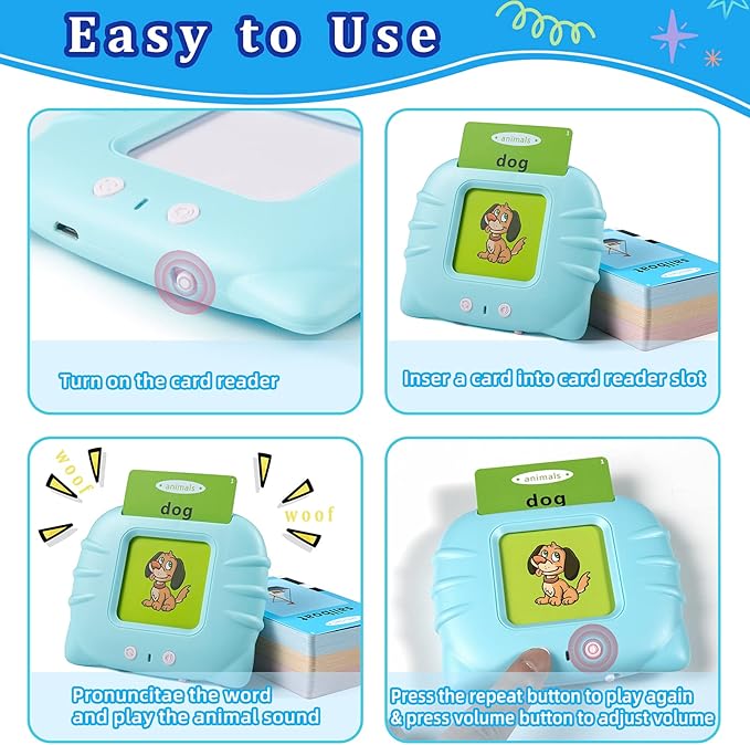 QuTZ Talking Flash Cards for Toddlers 2-4, Autism Toys, Speech Therapy Toys, Educational ABC Learning Talking Sight Words Flash Cards Kindergarten for Boys and Girls, 248 Sight Words Blue
