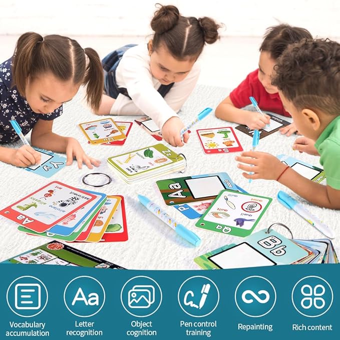 Water Coloring Books for Toddlers, Aqua Painting Book for 18+ Months, Magic Paint Set for 2 3 4 5 Years Old, Alphabet Flash Cards ABC Learning, Road Trip/Airplane Travel/Car Activities Essentials Kids