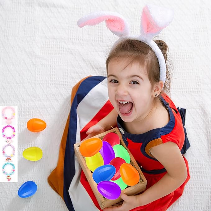 xutengy 12Pcs Easter Egg Fillers Beaded Bracelets，Surprise Easter Egg Toy for Boys Girls Toddlers Easter Basket Stuffers Gifts Party Favors Gifts