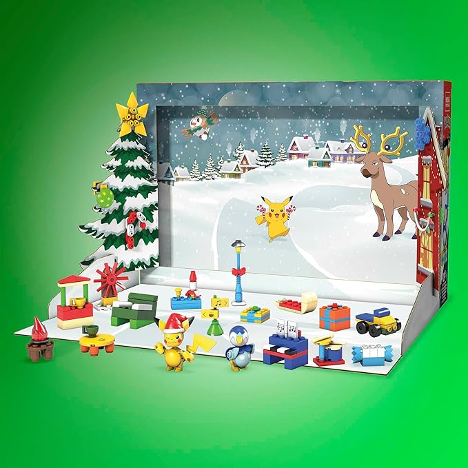 MEGA Pokémon Building Toys Set, Holiday Calendar with 202 Pieces, 2 Poseable Characters and Accessories, for Kids