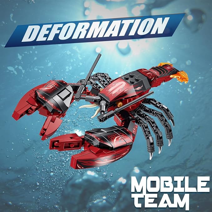 Sea Creatures Building Toy Ocean Animal Building Blocks Sets 2 in 1 Lobster Figures for 6 Plus Years Old Boys and Girls Gift for Birthday Christmas (263pcs)