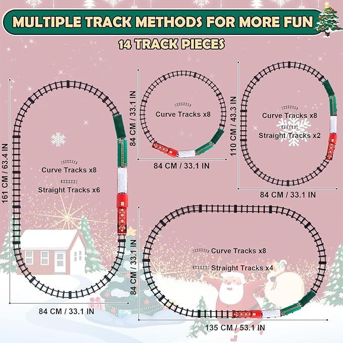 Christmas Train Set - Updated Remote Control Christmas Train Toys w/Smoke, Sounds, Lights, Rechargeable Electric Train for Around Christmas Tree, Train Toys Gifts for 3 4 5 6 7 8+