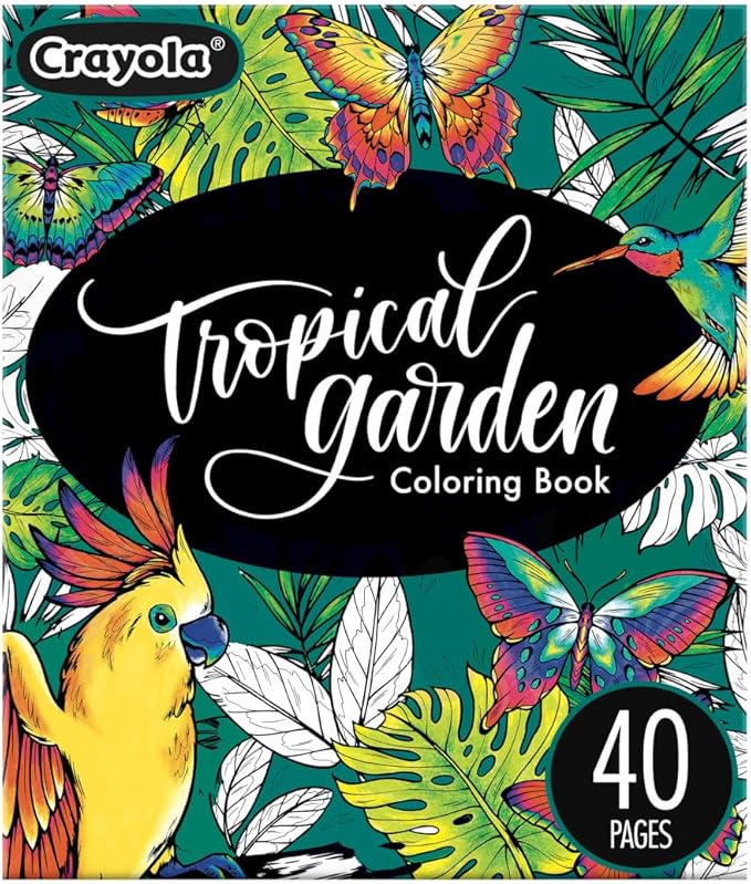 Crayola Tropical Garden Adult Coloring Book (40pgs), Adult Coloring Pages, Stress Relief Activity, Gift for Teens & Adults, 9+