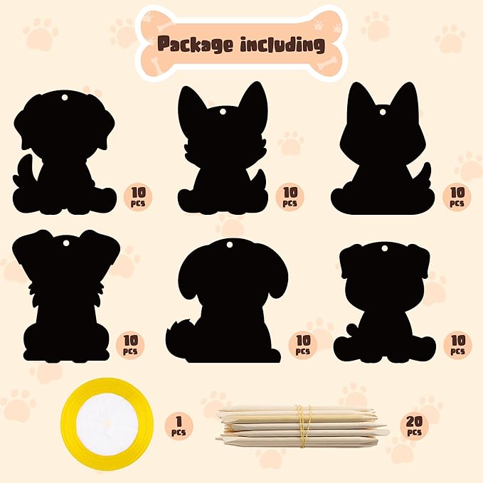 CY2SIDE Puppy Animal Color Scratch Bookmarks for Kids DIY Dog Scratch Card Craft Kit for Birthday Party Decors Puppy Dog Pet Magic Art Rainbow Color Craft Kit for Birthday Party Favor