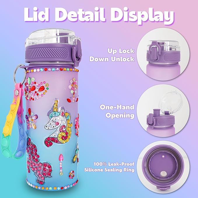 Gifts for Girls 4-12, Decorate Your Own Water Bottle Kits for Girls, Unicorn Diamond Crafts Painting Toys, Kids Water Bottle for School, Christmas and Birthday Gifts Toys for Girls