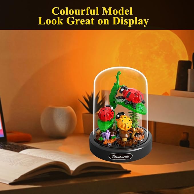 Insects Plant Bonsai Building Set,Adult Mini Animals Friend Set,Insect Collection Gift for Kids,Party Favors Bugs Building Block Kit,Valentines New Year Birthday Gift for Boys Girls(Ladybugs)