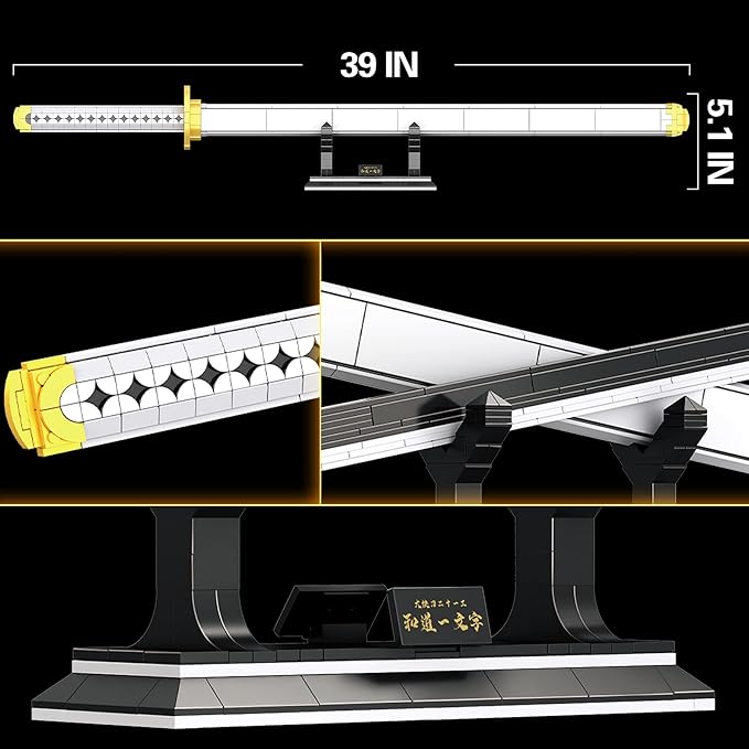HI-REEKE Cosplay Anime Swords Building Blocks Kit 1 Piece Roronoa Zoro Sauron Wado Ichimonji Yamato Sword Model Samurai Katana Toys for Adult -806PCS Luminous