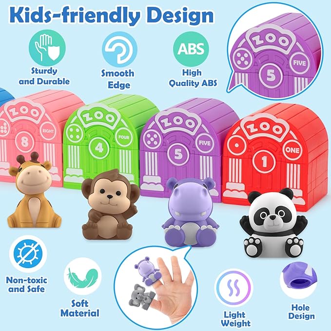 Learning Toys for 1,2,3 Year Old Toddlers, 20Pcs Safari Animals Toys Montessori Counting, Matching & Sorting Fine Motor Games, Christmas Birthday Easter Gift for Baby Boys Girls Age 12-18 Months