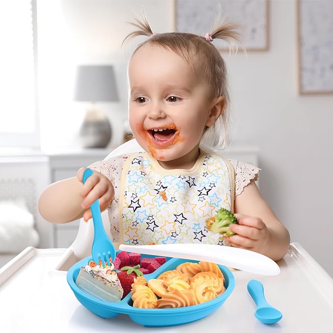 Meanplan 6 Pack Suction Plates for Toddlers with Lids Silicone Baby Plates set Food Grade Silicone Divided Design BPA Free Microwave and Dishwasher Safe Assorted Colors(Bright Colors)