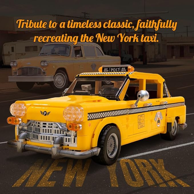Classic 1980s New York Taxi Building Set, Retro New Yorker City Construction Set with Taxi, Traffic Light, Movable Kits – Perfect for Model Collectors, Building Enthusiasts, and Gift Ideas