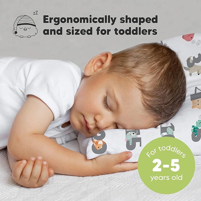 Toddler Pillow with Pillowcase - 13x18 My Little Dreamy Pillow, Organic Cotton Toddler Pillows for Sleeping, Kids Pillow, Travel Pillows, Mini Pillow, Nursery Pillow, Toddler Bed Pillow (Kea123)