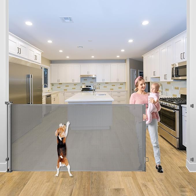 42" Tall X 115" Extra Wide Baby Gates for Large Openings Outdoor Retractable Gate Baby Gate Long Retractable Baby Gates for Stairs Child Gate for Wide Openings Baby Gate Retractable Fence Outdoor Gate