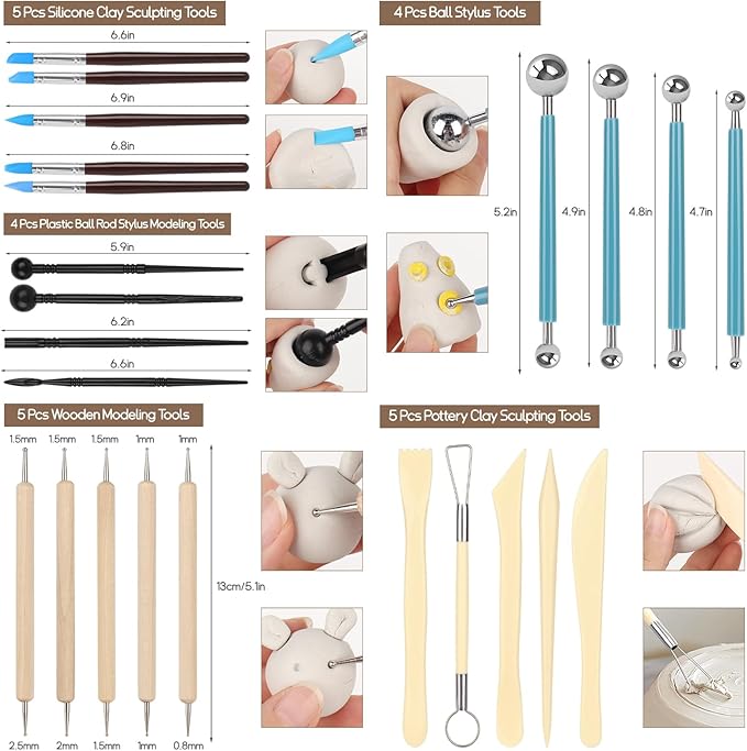 Katech Air-Dry Clay Kit for Adults-Pottery Clay 2.2LBs with 23 Pcs Ceramics Clay Sculpting Tool Set-All-Purpose Modeling Clay-No Cracking Air Clay-Ideal for Beginners and Professionals (White)