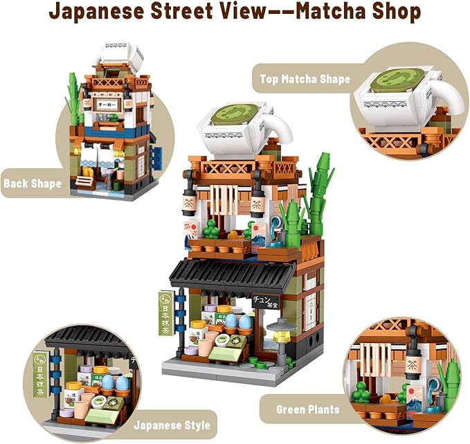 Japanese Street View Shop Bricks, Mini DIY Building Blocks Model MOC Construction Toy (Matcha Shop)