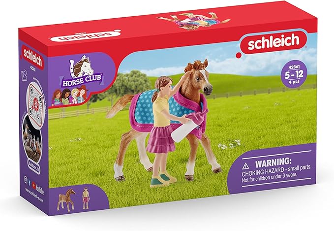 Schleich Horse Club, Horse Toys for Girls and Boys, Foal with Blanket Horse Set with Horse Figurine, 4 Pieces, Ages 5+