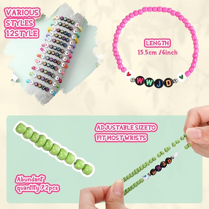 72 Pcs WWJD Bracelets Jesus You Christian Bracelets Bulk, Beaded Friendship Bracelet for Women Men Colorful Religious Bracelets Inspirational Reminder Jewelry Gift