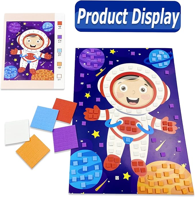 LZHZH Mosaic Sticker Art Kits for Kids Foam Craft Stickers Mosaics Pictures DIY Sticker-by-Number Handmade Art Kits for Kids