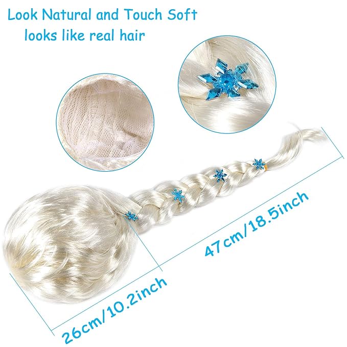 Tacobear Elsa Wig Frozen Elsa Braid with Princess Tiara Princess Elsa Dress Up Costume Accessories for Kids Girls
