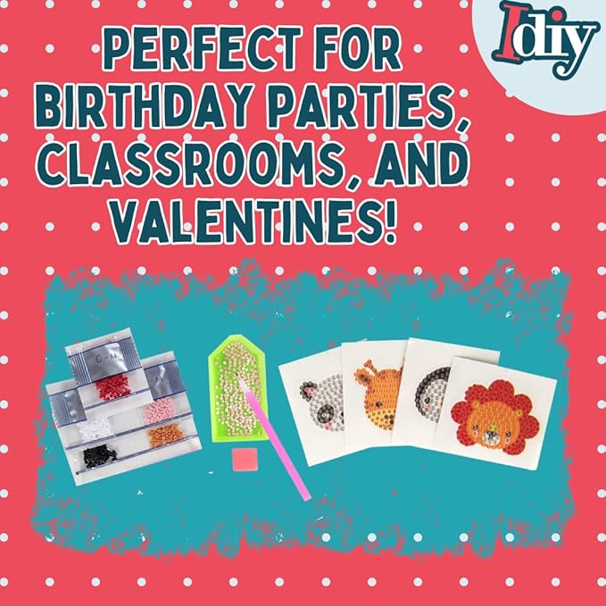 SCS Direct Kid's Birthday Party Diamond Gem Painting Craft Favor Kits -Zoo Buddies- 20 Individually Packaged, All-in-One Packs for Boys & Girls -Fun & Unique Gem Classroom Art Project Activity Gift