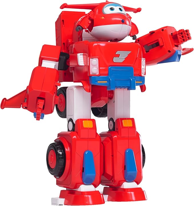 Super Wings 14" Transforming Jett's Super Robot Airplane | Action Figure | Ages 3-5 | Birthday Gift | Lights & Sounds