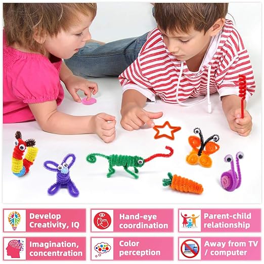 Pipe Cleaners Chenille Stems 1050 Pieces 30 Assorted Colors for Craft Arts Creative DIY Projects Decorations, 6mm x 12inch Fuzzy Colored Chenille Stem Sticks Set Craft Supplies for Kids and Adults