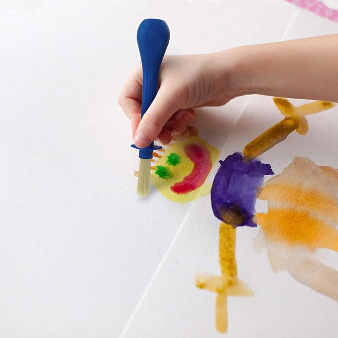 U.S. Art Supply Children's Jumbo Art Brushes Set of 6 - Plastic Handle Round Brushes with Hog Bristles, Stubby Grip - Ideal for Tempera, Poster Paints, and More!