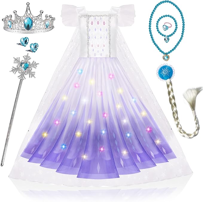Princess Dresses for Girls, Light Up Princess Dress Up Cloths for Girls, Frozen Costumes for Girls Christmas