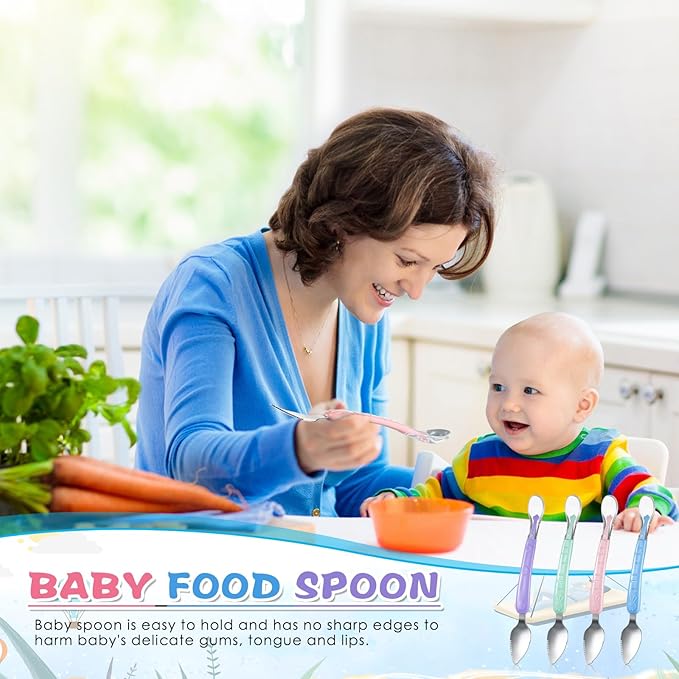 Lallisa 4 Pcs Double Head Baby Silicone Food Spoon Baby Fruit Scraping Mud Spoon Soft Feeding Food Scraper for Infants Fruit Feeding (Multicolor)