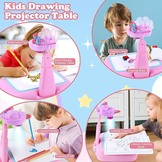 Drawing Projector for Kids,Arts and Crafts for Kids,Include Drawing Board,Crayons,Coloring Book,Stickers etc,Kids Toys for Age 3-5 Year Old Girls Christmas & Birthday Gifts (Mermaid Drawing Box)