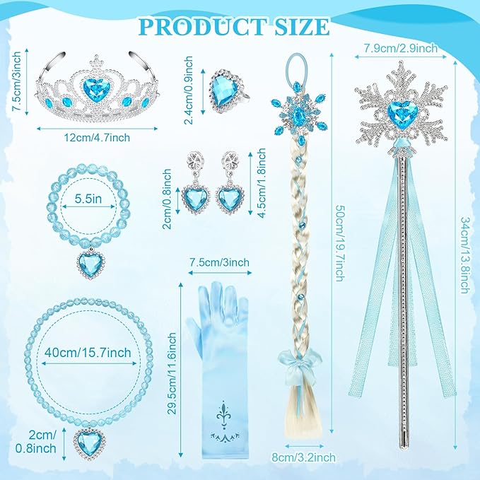 Lyrow 8 Pcs Princess Dress up Party Accessories Include Dress up Jewelry Princess Wand Princess Gloves Fake Crown Wig Ring Necklace Bracelet Earring for Girls Cosplay Costume Christmas Holiday Party
