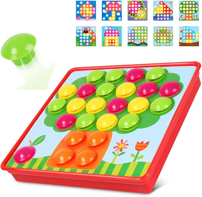 AMOSTING Color Matching Mosaic Pegboard – Sensory Early Learning Kids Activity, Educational Preschool Toys Gifts for Toddlers, Boys & Girls Ages 3+