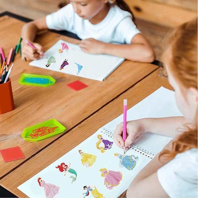 16 Pcs Diamond Art Stickers Kits for Kids, DIY Cartoon Paint by Numbers Diamonds Mosaic Stickers for Kids Arts Diamond Craft Stickers for Kids and Adult Beginners