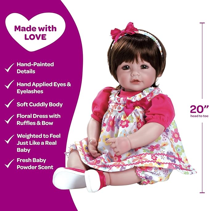ADORA Toddler Time Babies, 20" Premium Doll with Hand Painted Eyelashes and Face, Fresh Baby Powder Scent and Removable Clothing, Birthday Gift for Ages 6+ - Love & Joy