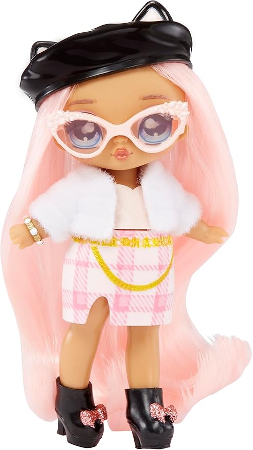 Na! Na! Na! Surprise Mini Ultimate Surprise Kitty Katwood 4" Mini Fashion Doll Kitty Inspired w/ 10 Mystery Fashions, Balloon Popping Confetti Surprises, Poseable,Toy Girls Boys Ages 4 5 6 7 8+
