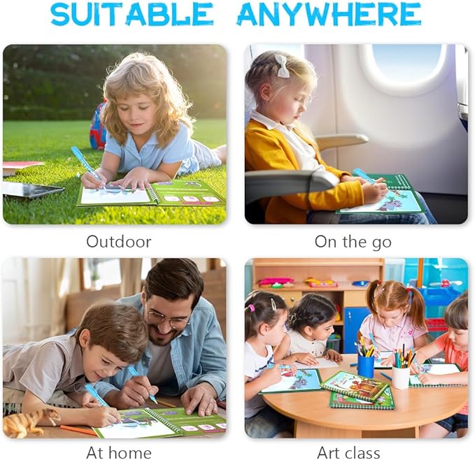 OSDUE 2 Pack Water Coloring Book for Toddler, Water Painting Book for Toddlers, Paint with Water Books, Educational Learning Doodle Toy, Reusable No-Mess Art Book Travel Toys & Xmas Gift for Kids