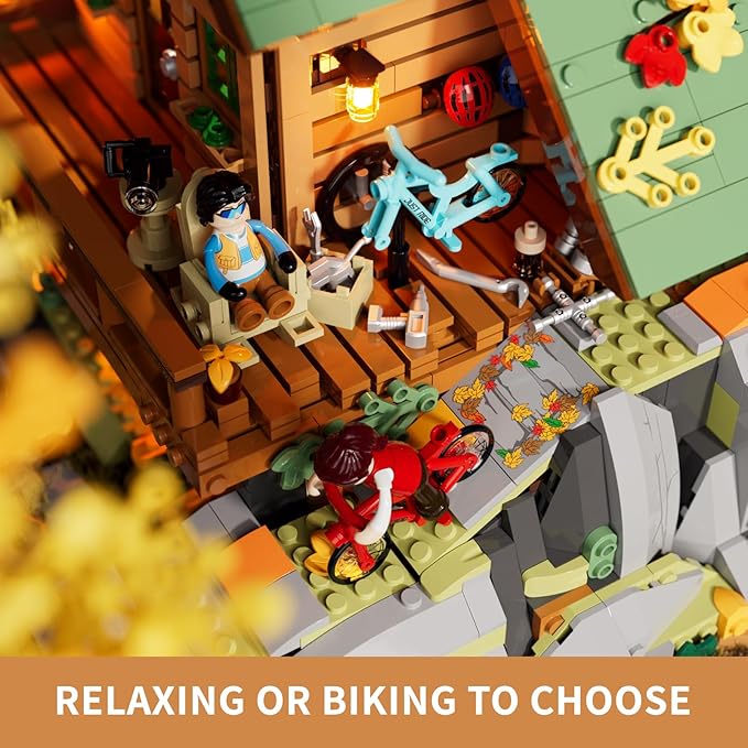 FUNWHOLE Mountain-Cabin House Lighting Building-Bricks Set - Friends Mountain House and Treehouse Collection LED Light Building Set 2255 Pcs for Adults and Teen