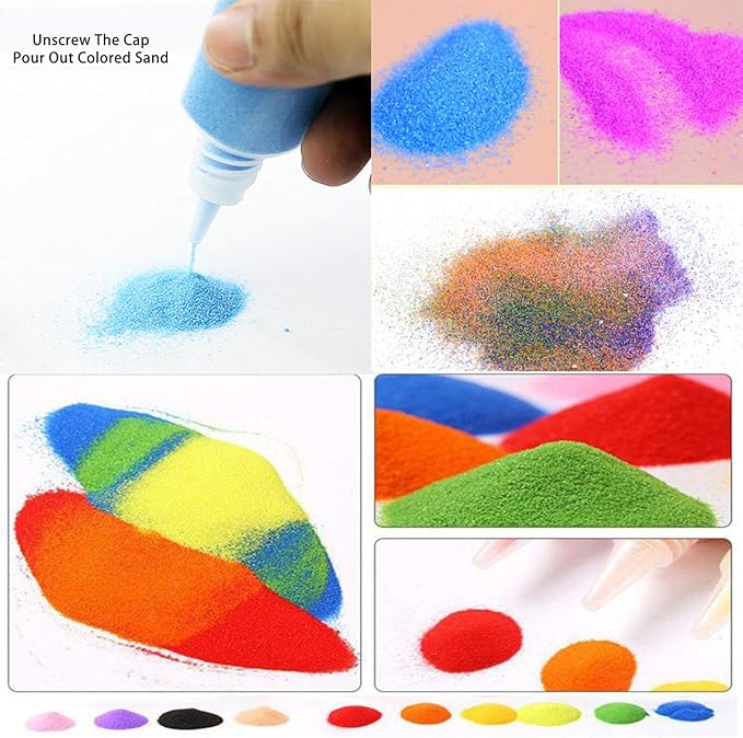 Fottaqqan 12 Pcs Art Sand,Colored Sand Kit,DIY Arts & Crafts Sand for Kids,Fine Sand for Wedding Decor,Painting,Children
