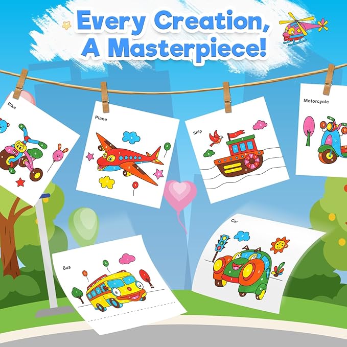 ZMLM Paint with Water Books for Kids - Easter Basket Stuffers Mess Free Coloring Activity for Toddlers - Arts & Crafts Gifts Toys for Valentines Birthday Christmas Boy Girls Ages 4 5 6 7 8(Traffic)