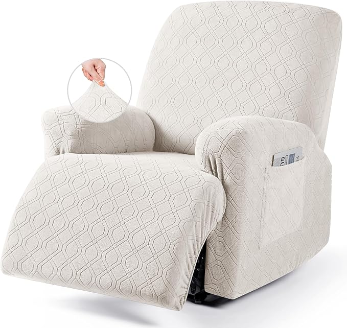 VANSOFY Recliner Chair Cover, 3-Pieces Stretch Lazy Boy Recliner Covers for Recliner Chair Soft Reclining Chair Slipcover Furniture Protector for Dogs Cats(Off White)