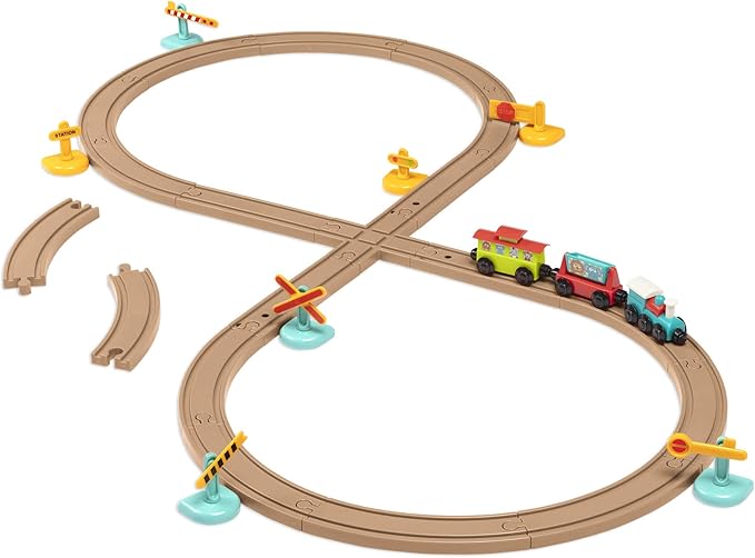 Battat – Train Set For Kids, Toddlers – 29Pc Train Track Set With Trains And Accessories – Developmental Toy- All Aboard Train Set – 2 Years +
